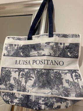 Navy and White Shoulder Tote Bag